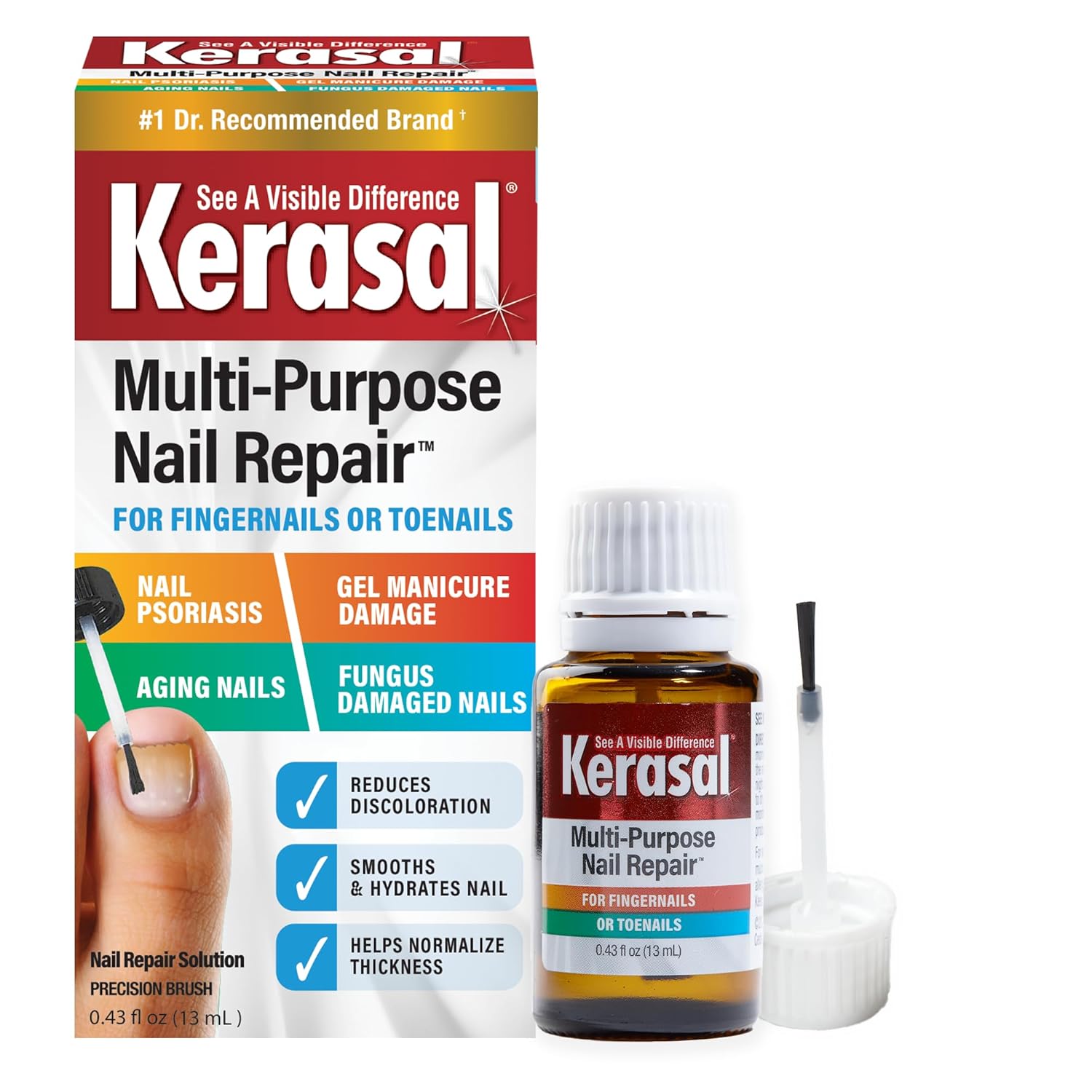 Kerasal Multi-Purpose Nail Repair, Nail Solution for Discolored and Damaged Nails, 0.43 fl oz 24Hr Smart